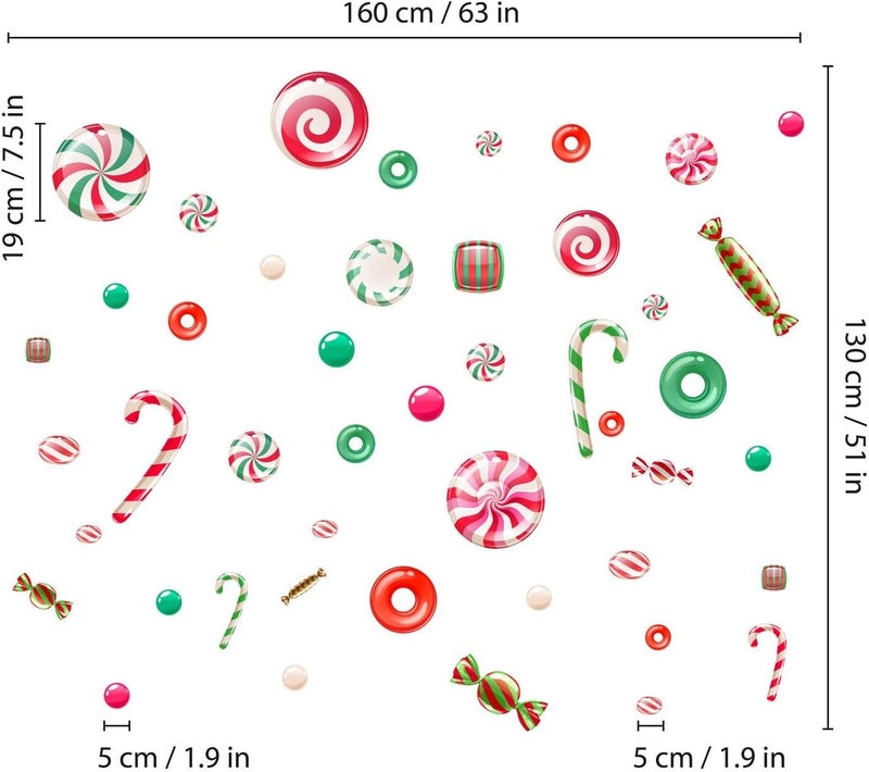 WALPLUS Christmas Window Clings Christmas Decorations Clearance Christmas Wall Sticker Double-Sided Reusable Peel and Stick Removable for Glass Living Room Xmas Peppermint Candy and Sweets 46 Pieces - Image 5